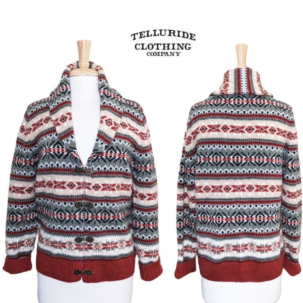TELLURIDE CLOTHING CO. Fair Isles/Nordic Knit Cardigan w/ Shawl Collar